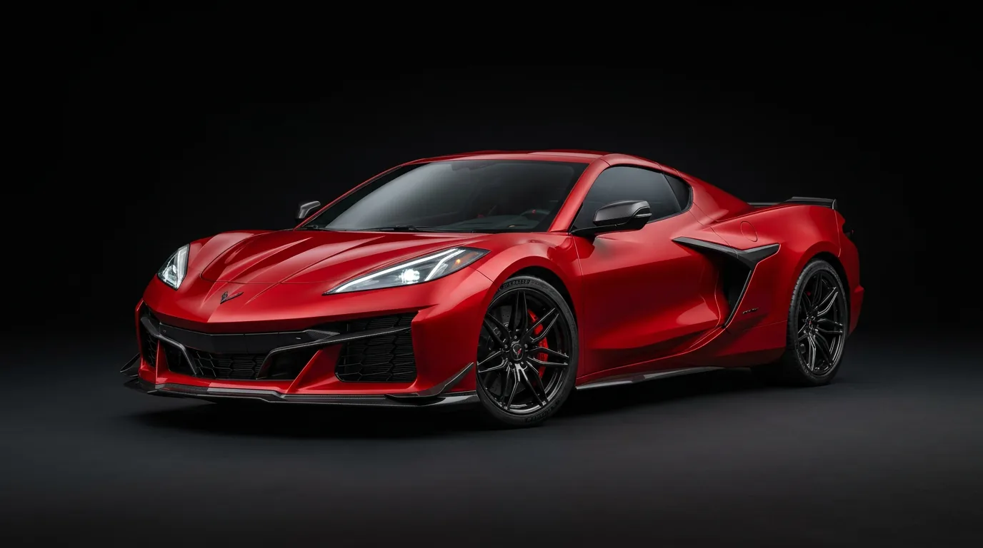 Red Corvette bodywork shown during a cosmetic repair sequence