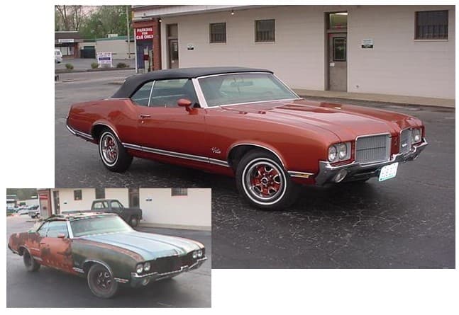 Vehicle paint before and after exterior restoration work